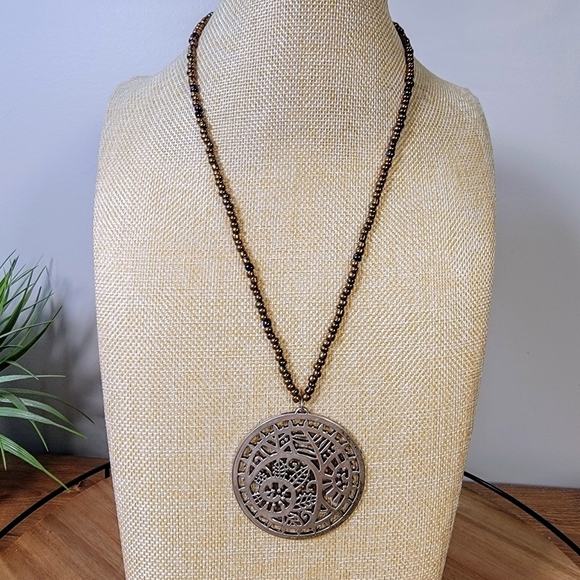 Beaded Necklace with Metal Pendant - Picture 6 of 17